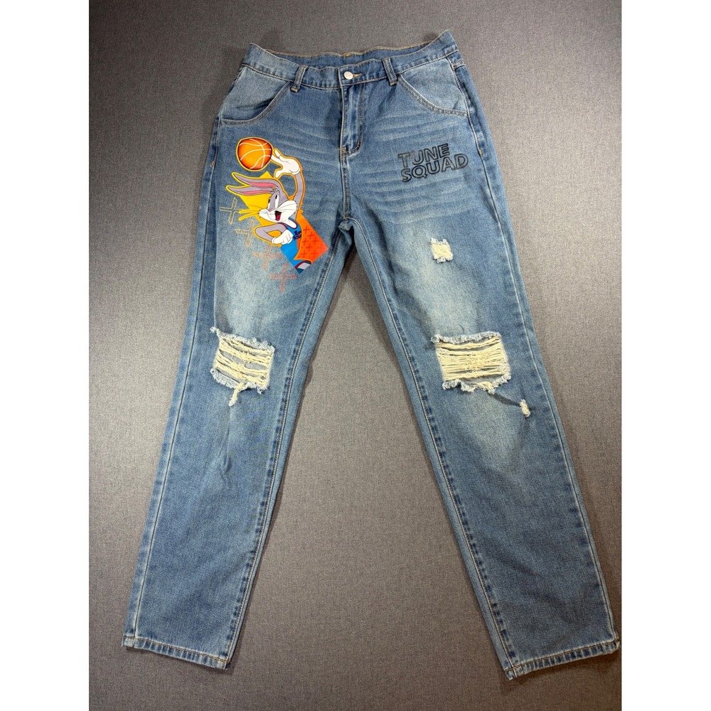 Space Jam A New Legacy Tune Squad Bugs Bunny Distressed Blue Jeans Mens Small